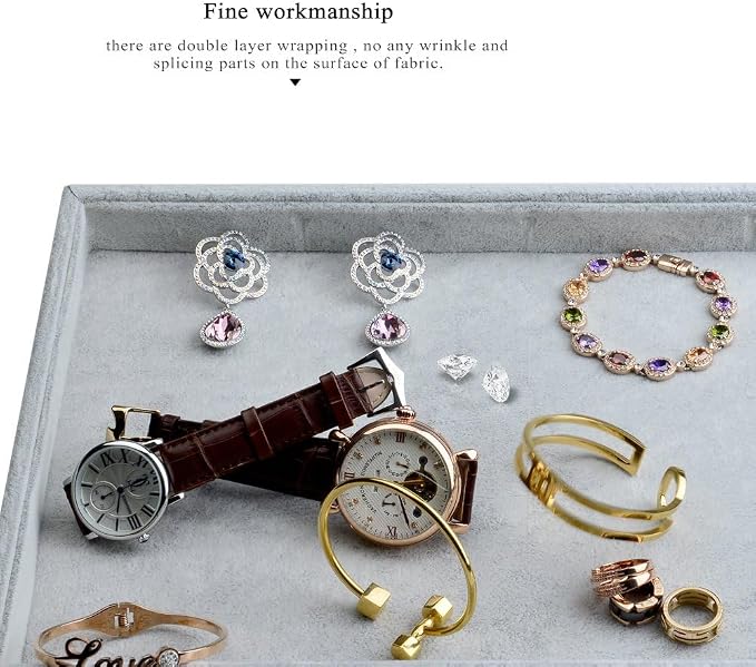 Oirlv Velvet Stackable Jewelry Trays Grids Rings Earrings Bracelet Watch Showcase Display Tray - Image 7