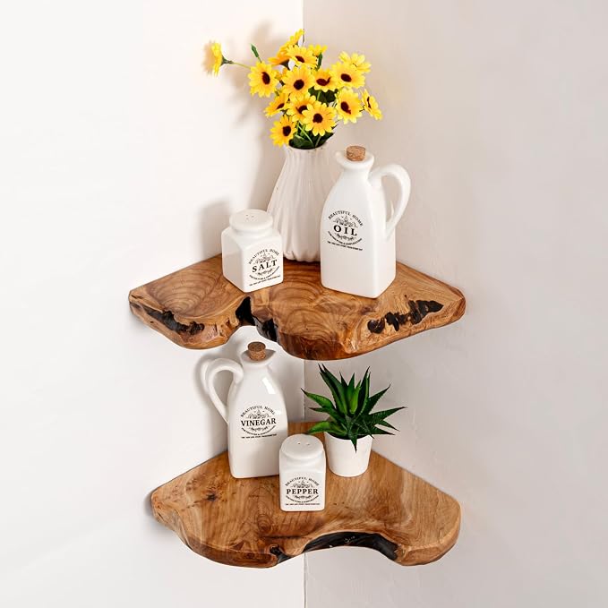 WELLAND Corner Floating Shelf Set of 2, Solid Cedar Wood 10.86 x 11.5 inches Floating Corner Shelves for Bedroom, Living Room, Bathroom, Kitchen - Image 4