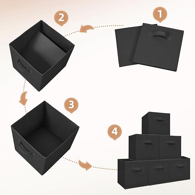 STORAGE MANIAC Storage Cubes, 11 Inch Collapsible Storage Bins with Handles, 4 Pack Fabric Foldable Bins for Organization, Durable Storage Bins for Closet, Shelves, Offices, Toys, 4-Pack Black - Image 6