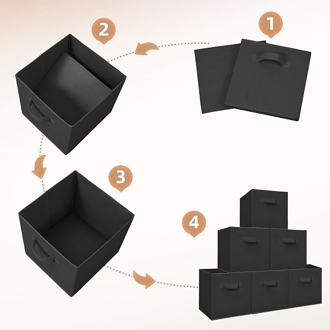 STORAGE MANIAC Storage Cubes, 11 Inch Durable 6 Pack Fabric Foldable Collapsible Bins with Handles for Organization, Closet, Shelves, Offices, Toys, Black - Image 6