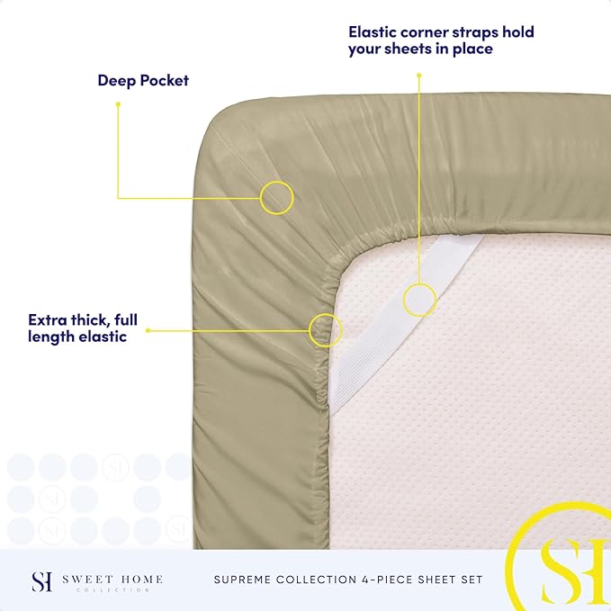 California King Sheet Sets - Breathable Luxury Sheets with Full Elastic & Secure Corner Straps Built In - 1800 Supreme Collection Cal King Deep Pocket Bedding Set, Sheet Set, California King, Sage
