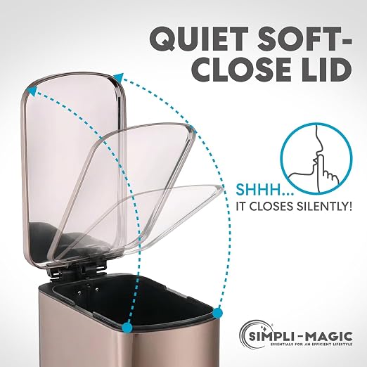 SIMPLI-Magic 6L/1.6G Stainless Steel Bathroom Trash Can with Hands-Free Foot Pedal, Quiet Soft-Close Lid, Compact Space-Saving Size - Image 4