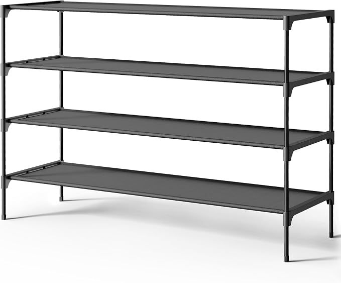 Kitsure Shoe Rack - Non-Woven Shoe Rack Shelf, Shoe Organizer for Closet, Entryway, Garage & Corridor, Stackable Shoe Shelves, 36.2" Wide - 4 Tier, Black by Kitsure