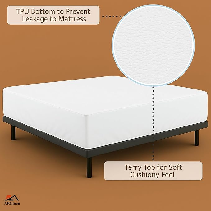ARlinen 1 PC Cot Size Mattress Protector Fitted Style, Terry Cotton, Waterproof, Breathable, Noiseless Mattress Cover Fits 33 x 75 Mattress Up to 15'' Deep Pocket, White
