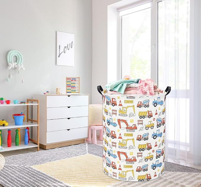 HIYAGON Kids Laundry Basket Baby Hamper for Nursery Boy Kids Hamper Cute Kids Toys Storage Bin Organizer Engineering Vehicle Room Decor for Home(Engineering Vehicle) - Image 4