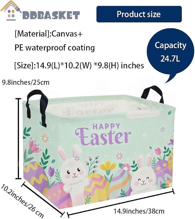 Rectangular Easter Basket Kids Basket Rectangular Cute Storage Bin Organizer Box Room Decor for Home Decor.(Blue eggs) - Image 2