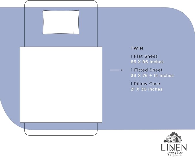 Linen Home 100% Cotton Percale Twin Sheets 3-Piece Set, Soft Breathable & Cooling Bed Linen, Deep Pocket 16", Crisp Hotel Quality, Dark Blue