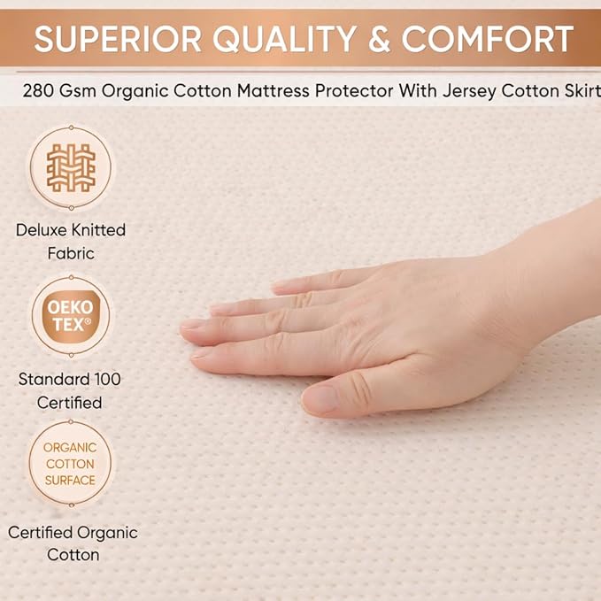 Deluxe Cooling Organic Percale Mattress Protector Twin Size - 100% Waterproof - Crisp, Breathable Percale Feel - OCS Certified 280GSM 3D Air-Knit Breathable Mattress Pad - Noiseless Deep Pocket