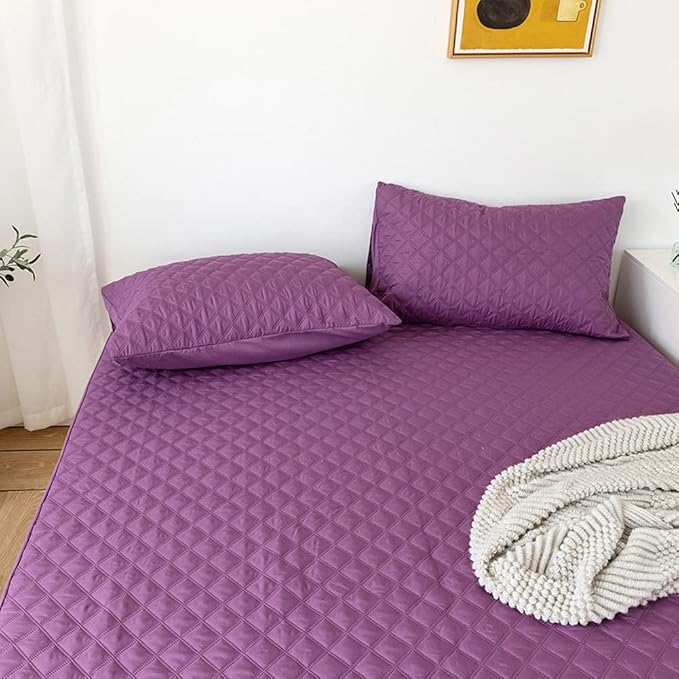 vctops Quilted Fitted Sheet Waterproof Mattress Protector Pad Ultra Soft Elastic Fitted Deep Pocket Bed Cover (Purple, Full)