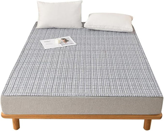Mattress Pad Queen，Breathable，Non-Slip Mattress Protector with Elastic Straps，Quilted Mattress Topper Cover for Adults and Kids，Raw Cotton，Washable