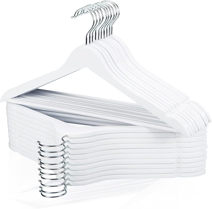 Edergoo Wooden Hangers 20 Pack, Smooth Wood Hangers with 360° Swivel Hook & Notches, Slim Coat Hanger Wooden for Closet, White by Edergoo
