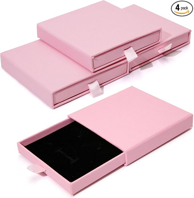 Jewelry Gift Box, 3.53.5x0.7Inch Cardboard Jewelry Organizer, Fancy Necklace Bracelet Earring Drawer, Kraft Empty Jewellery Display for Ring Earring (Pink, 4 Pcs) by Rimoev