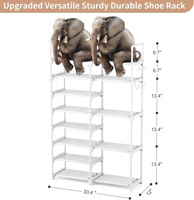 ROJASOP White Shoe Rack, Tall Metal Shoe Rack Organizer for Entryway Closet Garage, 8 Tier Large Shoe Shelf for 26-32 Pairs Boots & Shoes Storage, Space Saving Heavy Duty Shoe Stand - Image 3