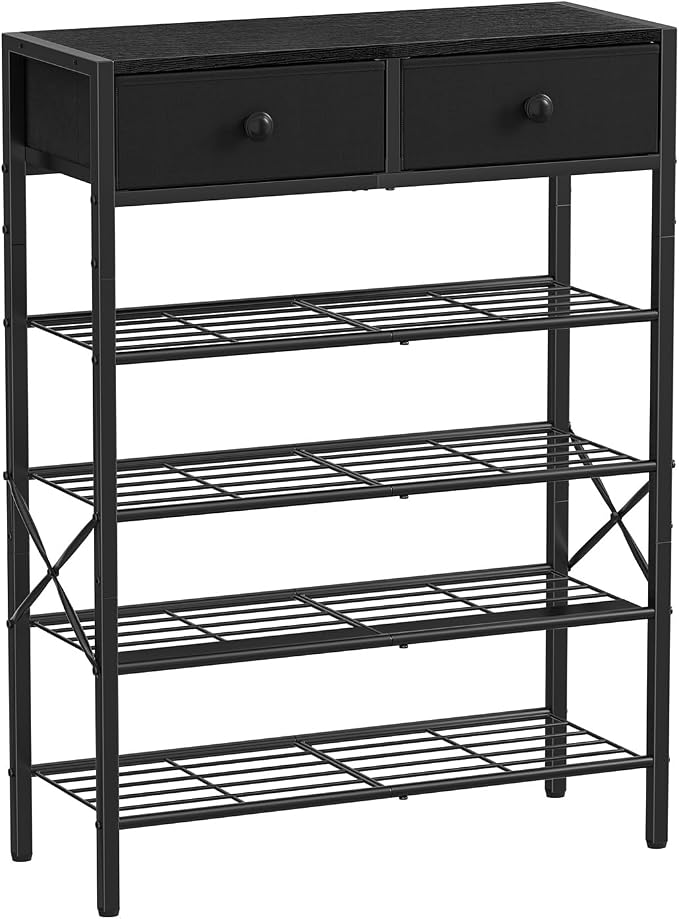 Shoe Rack for Entryway, 5 Tier Shoe Organizer with 2 Non-Woven Drawers, Metal Storage Shoe Shelf for 16-20 Pairs of Shoes, with Wooden Top and Steel Frame, Shoe Stand for Closet Charcoal by UNITSTAGE