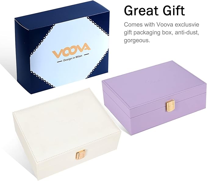 Voova Jewelry Box Organizer for Women Girls, 2 Layer Large Men Jewelry Storage Case, PU Leather Display Jewellery Holder with Removable Tray for Necklace Earrings Rings Bracelets,Vintage Gift,Lavender - Image 7