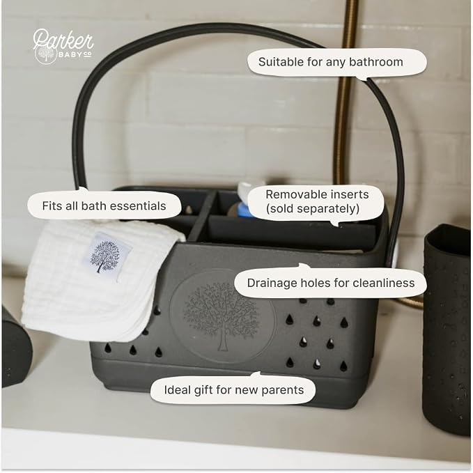 Parker Baby Bath Caddy | BPA Free & Food Grade Shower Caddy Organizer for Toys & Supplies | Quick-Dry, Sturdy & Perfect Size Shower Basket w/Handle in Neutral Colors - Image 6