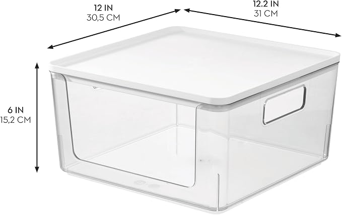 Rosanna Pansino x iDesign Recycled Plastic Open Front Kitchen Storage Bin with Lid, Clear Bin/Marshmallow Lid, 12" x 12" x 6" - Image 2