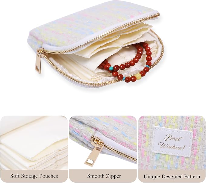 Stratalife Travel Jewelry Case Organizer Gift for Women Portable Jewelry Pouch with Small Bags for Gemstones Crystal Bracelets, Necklace Bangles Storage, Ring Holder, Quilted Mix - Image 2