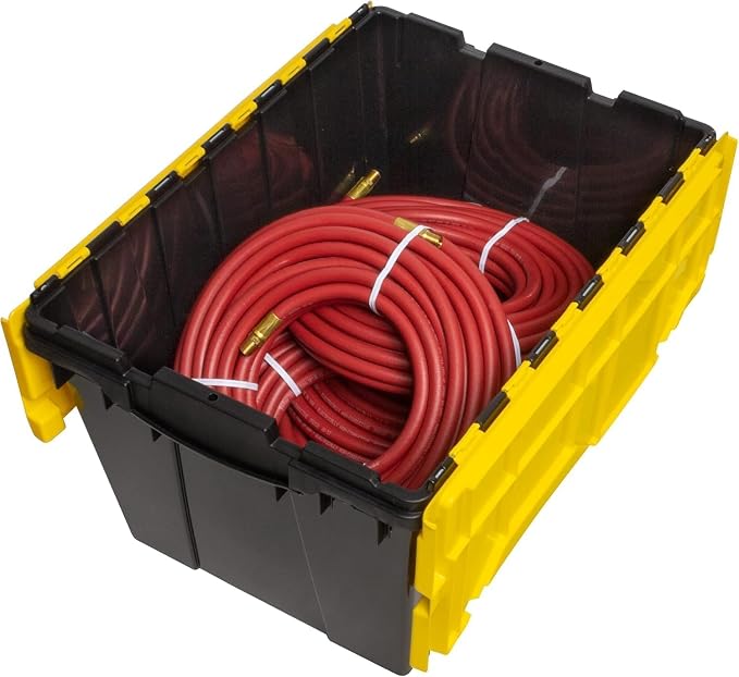 Akro-Mils KeepBox 12 Gallon Storage Container, Nesting and Stackable Plastic Storage Box with Lid Attached, Organizer Tote for Garages, Closets, and Moving, 21-1/2" x 15" x 12-1/2", Black/Yellow - Image 9