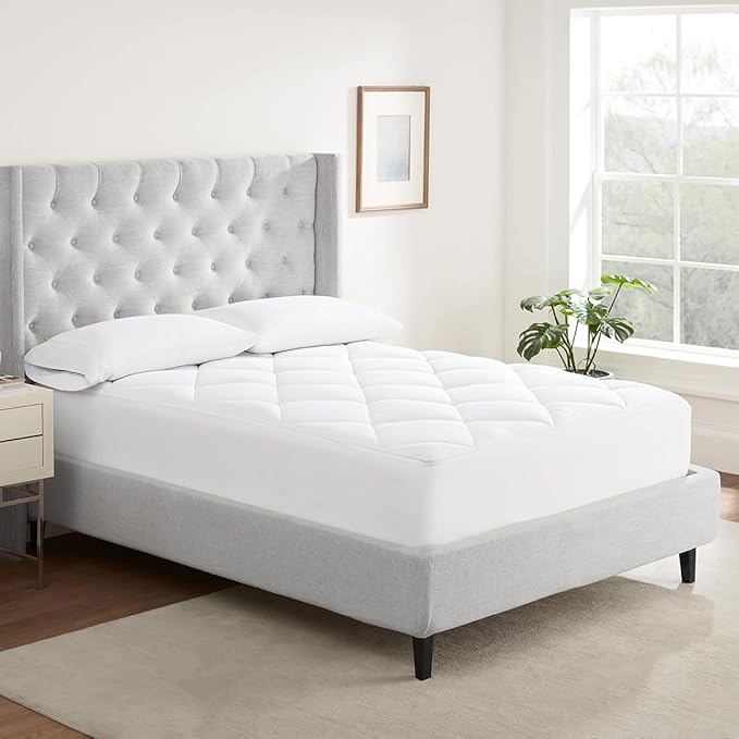 Serta Air Dry Extra Comfort Plus 100% Cotton Fabric Quilted Mattress Pad, Cooling and Breathable Mattress Cover, Moisture Wicking Protection with 18" Deep Pocket, King, White