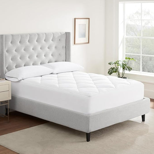 Serta Air Dry Extra Comfort Plus 100% Cotton Fabric Quilted Mattress Pad, Cooling and Breathable Mattress Cover, Moisture Wicking Protection with 18" Deep Pocket, King, White
