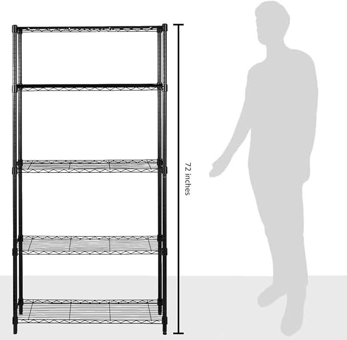 Amazon Basics 5-Shelf Adjustable Heavy Duty Steel Wire Storage Shelves for Garage, Kitchen, Easy Assembly, 36" x 14" x 72", Black | Heavy Duty, Adjustable, for Kitchen, Garage, Shelving Organizer - Image 7