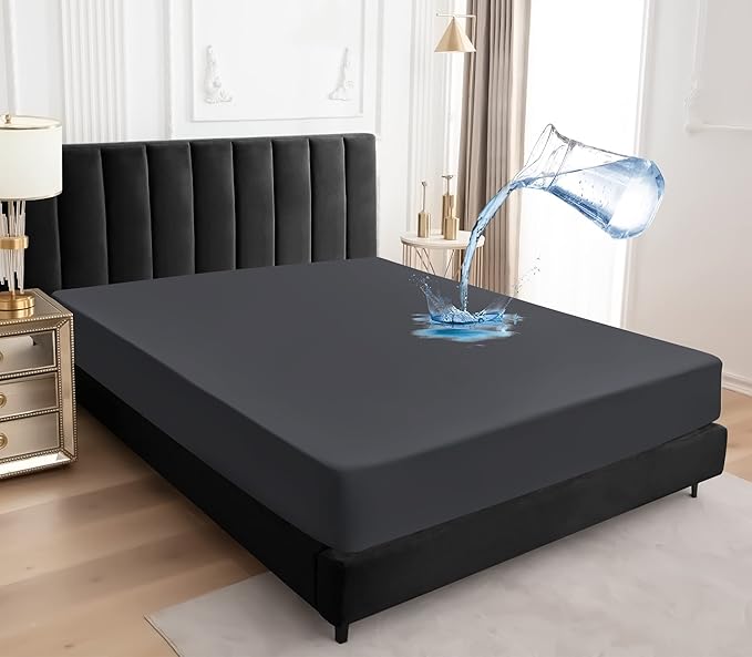 Sufdari Queen Size Mattress Protector,Waterproof Mattress Protector,Fitted Sheet Style Mattress Cover with 18" Deep Pocket,Washable and Comfortable-Deep Gray,Queen