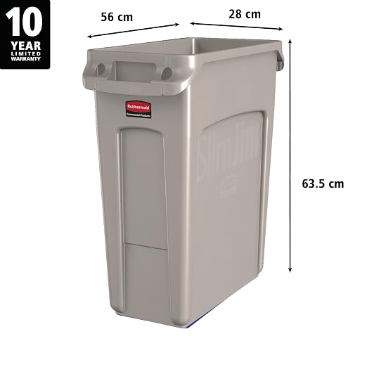 Rubbermaid Commercial Products SLIM JIM Plastic Rectangular Trash/Garbage Can/Bin with Venting Channels 16 GALBeige for Kitchens/Classrooms/Offices/Back of House - Image 2