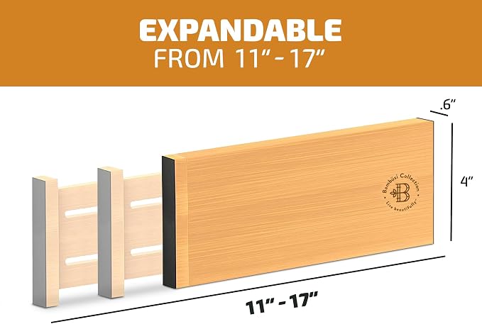 6-Pack Drawer Dividers - 4 Inches High, Adjustable 11 to 17 Inches Bamboo Drawer Organizers, Large Deep Expandable Separators for Clothes, Dresser, Bedroom, Bathroom, Baby, Office, Kitchen Utensils - Image 2