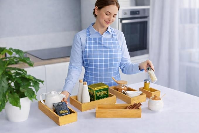 5-Piece Bamboo Drawer Organizer Set – Versatile Storage Trays for Kitchen, Bathroom, Office, Makeup, Jewelry & More – Drawer Dividers, Utensil Organizer & Storage Bin Set (5 Pieces) - Image 4