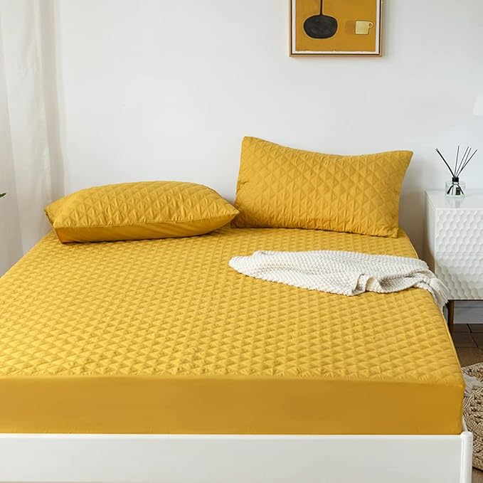 vctops Quilted Fitted Sheet Waterproof Mattress Protector Pad Ultra Soft Elastic Fitted Deep Pocket Bed Cover (Yellow, Full)