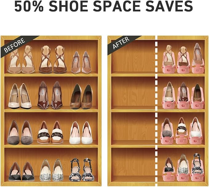 Shoe Slots Organizer 36 Pack - Shoe Organizer Space Saver 50%,Adjustable Thickening Shoe Stackers for a pair of Shoes,Shoe Storage Shoe Rack Holder for closet organization,organizador de zapatos,Pink - Image 2