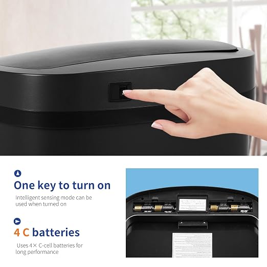 Stainless Steel Kitchen Trash Can Bathroom Bedroom Office Waste Bin with Lid Automatic Sensor Touch Free Garbage Can 13 Gallon / 50L,Black - Image 5