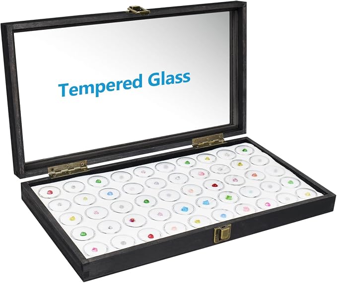 MOOCA Glass Top Black Jewelry Display Case 50 Gem Jars, Ring Box, Jewelry Organizer, Gem jar storage, Glass Display Box, Ring storage White Tray with Gem Jar - Image 3