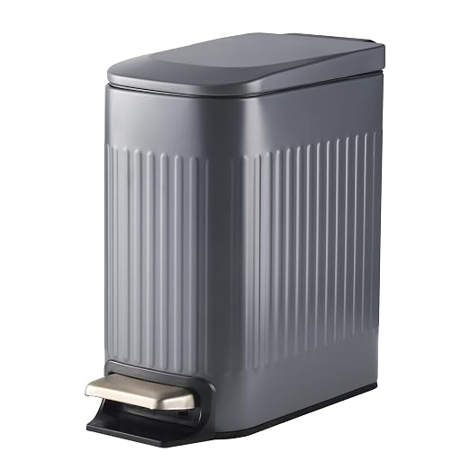 SYNCVIBE Slim Bathroom Trash Can with Lid Soft Close, Stainless Steel Garbage Can Step Trash Bin with Removable Inner Bucket for Bedroom, Office, Kitchen (Matt Grey, 1.8 Gallons) by SYNCVIBE