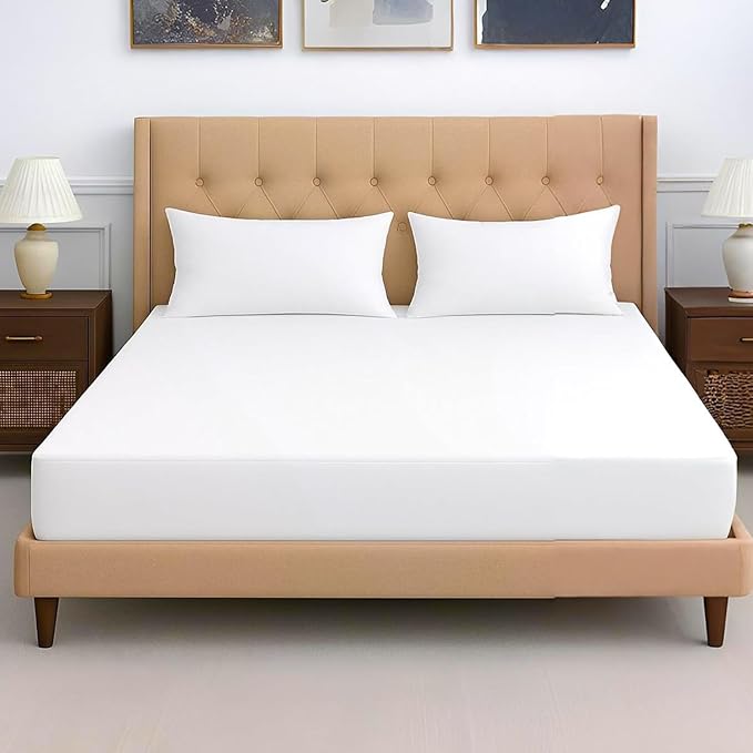 ARlinen 1 PC King Mattress Protector Fitted Style, Terry Cotton, Waterproof, Breathable, Noiseless Mattress Cover Fits Upto 15'' Deep Pocket, White