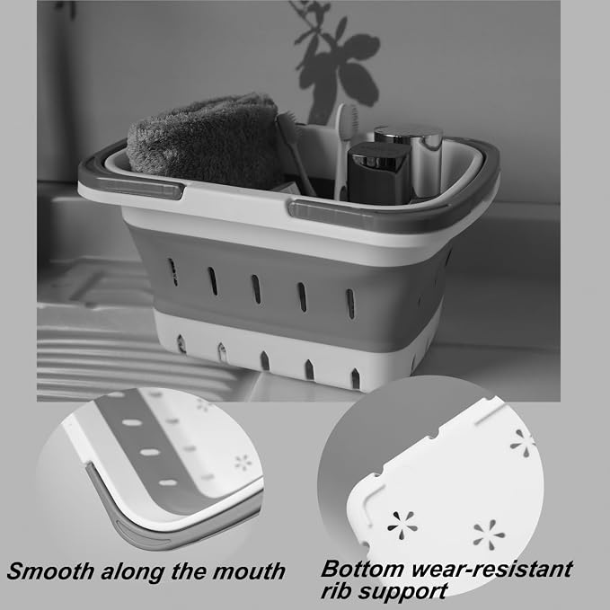 Portable Folding Plastic Bath Caddy with Handle, Perforated, Travel Bathroom Organizer for Bedroom, Bathroom, Shower, Dorm Room, Camping and RV Use (Orange, 1 pack) - Image 4