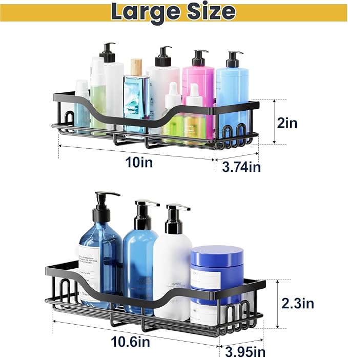 OMAIRA 3-Pack Shower Caddy with Soap Holder, Adhesive Rustproof No-drill Strudy Loading Inside Shower Organizer Shelves Rack Storage Bathroom Organization for Smooth Wall Glass Tile, Black (Large) - Image 2