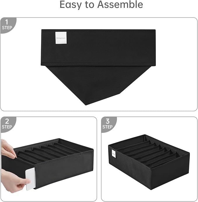 4 Packs T-shirt Drawer Organizers for Clothing,8 Grids Compartment Wardrobe Storage Box, Washable Clothes Organizer for Folded Clothes, Legging, Silk Scarve-Black - Image 3