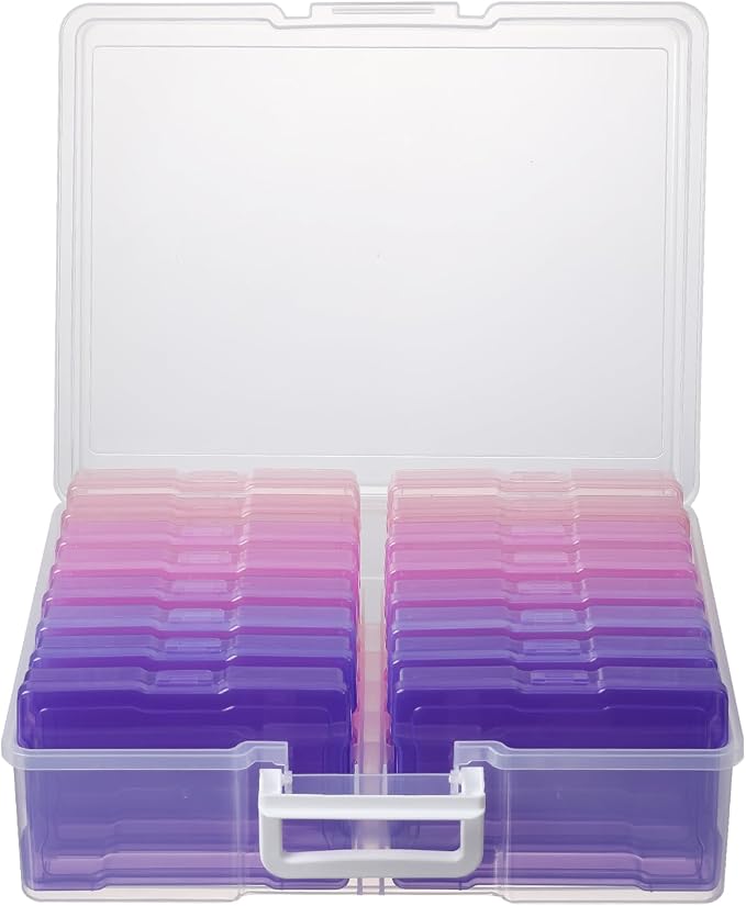 novelinks Transparent 4" x 6" Photo Cases and Clear Craft Keeper with Handle, 16 Inner Photo Organizers & Photo Storage Box, Plastic Photo Storage Containers (Pink Purple Gradient) by novelinks