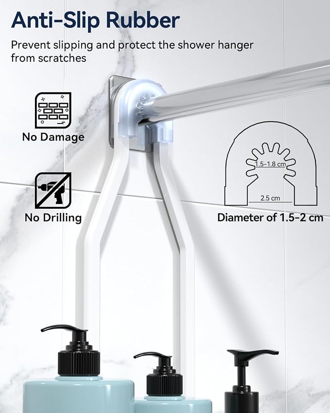 YASONIC Never-Rust Aluminum Hanging Shower Caddy – Over-the-Showerhead Organizer with 10 Hooks for Razor and Sponge – Includes Soap Basket – White - Image 5