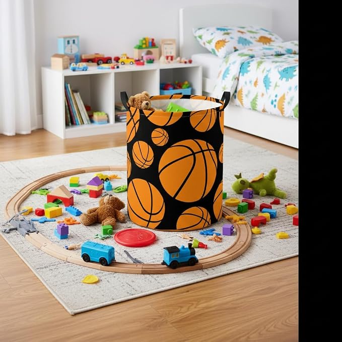 Baby Laundry Basket Baby Nursery Hamper Kids Laundry Basket Toy Storage Bin for Boys Room Decor Gift Baskets for Bedroom Bathroom(Basketball) - Image 3