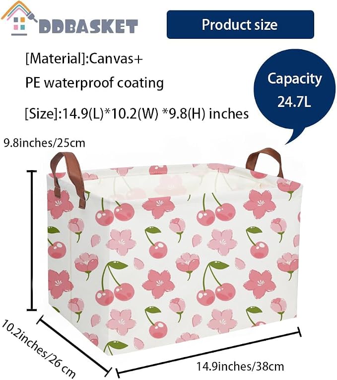 Rectangular Kids Basket Girls Baskets Kids Storage Bins Girls Room Decor Toy Storage Bin Cute Organizer Box(Cherry) - Image 7