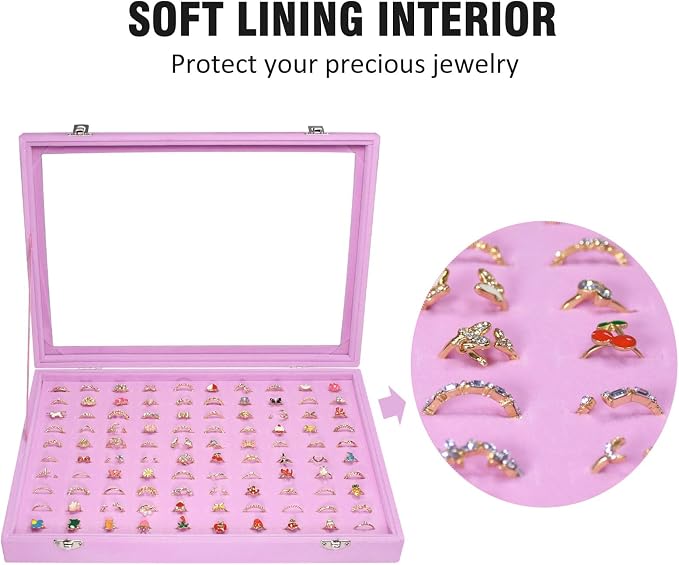 Vicoter Rings Organizer Tray 100 Slot Velvet Rings Earring Storage Box TranSparent Cover Jewelry Store Ring Display Box Jewelry Display Cabinet for Girl Wife Mother. - Image 3