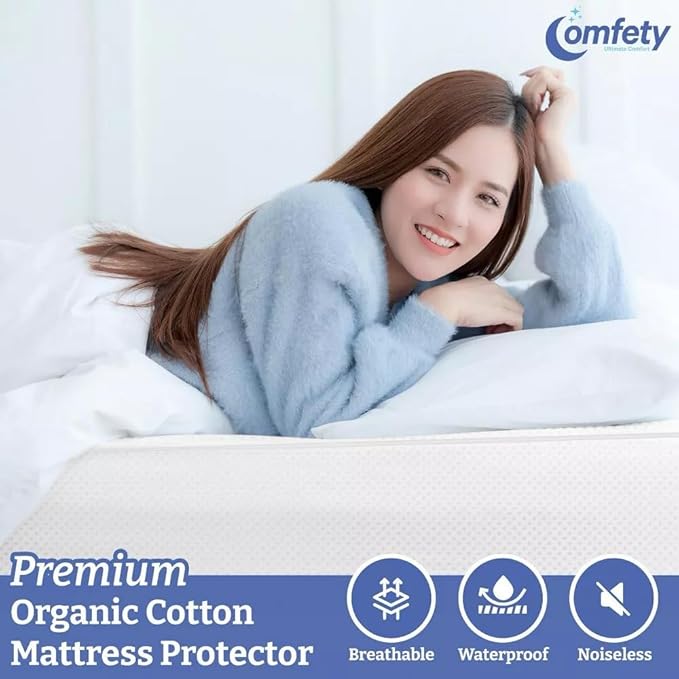 Organic Mattress Protector, 100% Waterproof & Hypoallergenic, Breathable Cotton Cover & Ultra Soft Mattress Pad Cover