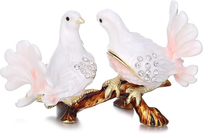 Hand Painted Animal Trinket Box for Home Decor, Hinged Jewelry Organizer Storage, Unique Personalized Collectible Keepsake Figurine Handmade Decorative Ornament Gifts (Dove Couple) by AzurtLCX