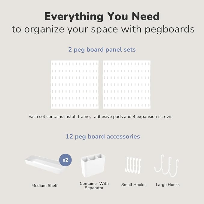 Keepo Peg Board Wall Organizer – Plastic Pegboard Panels, Modular Peg Board Storage System for Home Office, Craft Room, Gaming Setup (White, 22″×11″) - Image 3