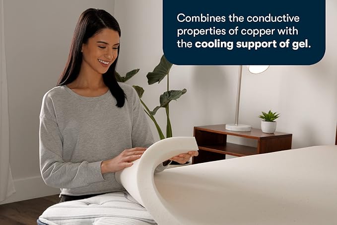 Serta CopperGel Cooling, Pressure-Relieving Memory Foam Mattress Topper, 2 Inch, Queen