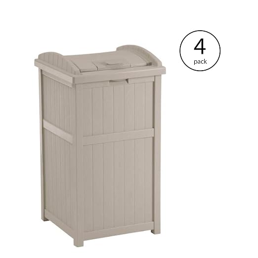 Suncast 30-33 Gallon Deck Patio Resin Garbage Trash Can Hideaway, Taupe (4 Pack) - Image 2