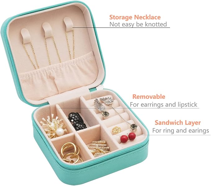 TRODANCE Mini Jewelry Travel Case, Small Portable Jewellry Organizer Box Portable Display Storage Box for Rings Earrings Necklaces, Gifts for Girl, Women, Wedding, Birthday, Mom, Mother's Day (Blue) - Image 4